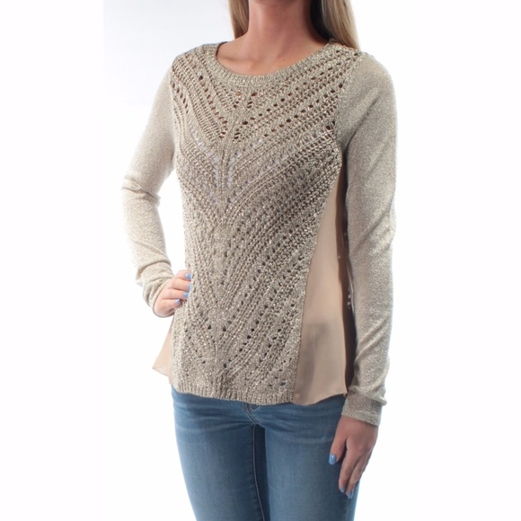 INC Gold Shimmer Jewel Neck Sweater - Picture 1 of 4